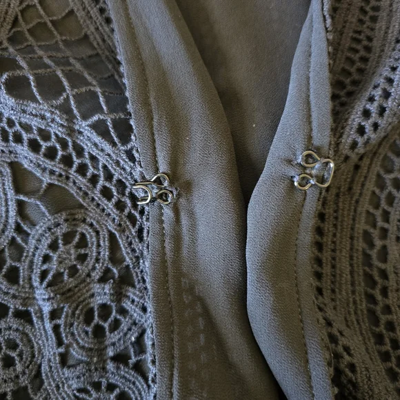 Greylin Anthropolgie Black Crochet Fringe Cardigan Size Small - Picture 9 of 15